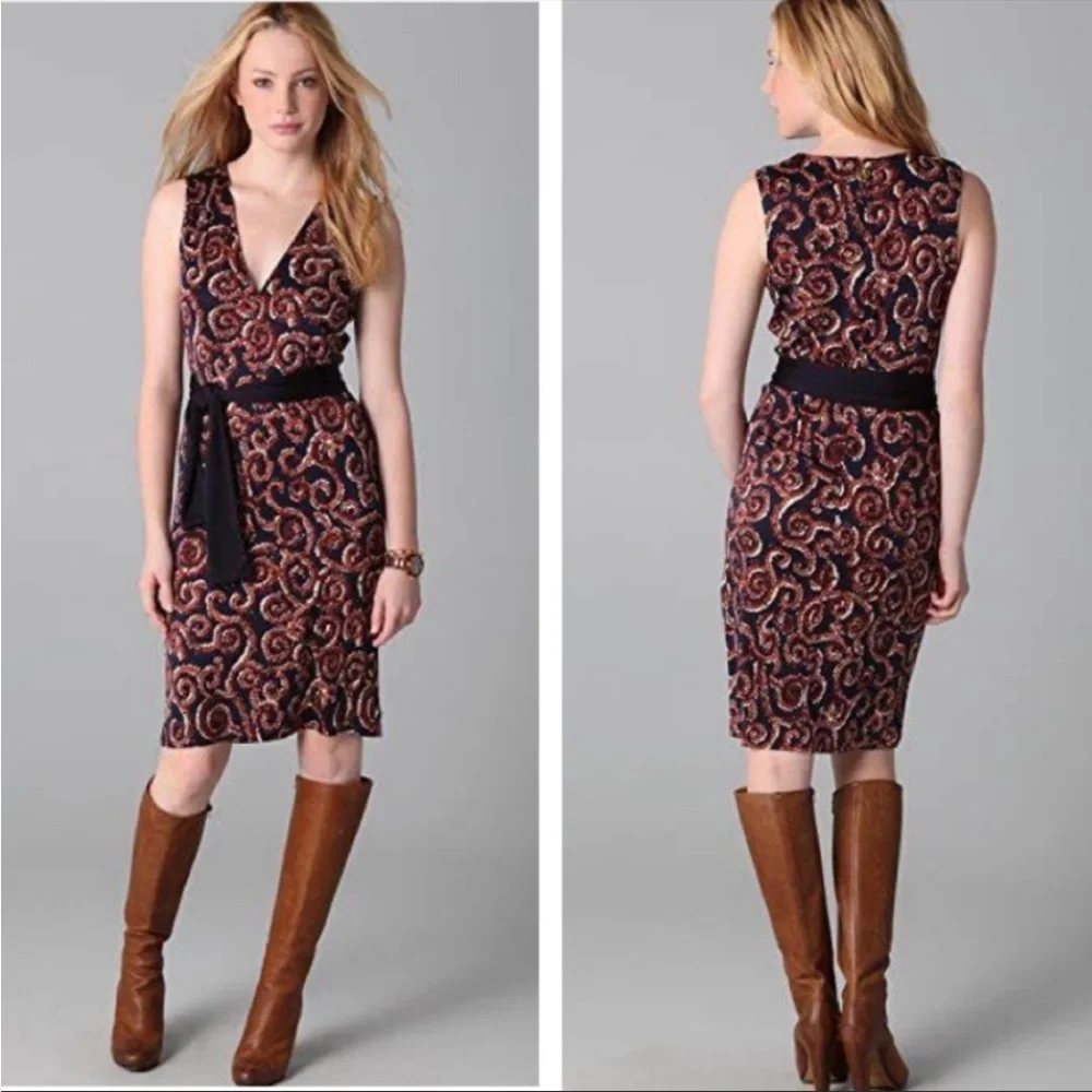 Tory Burch Nicola Navy Sapello Silk Belted Dress Small
